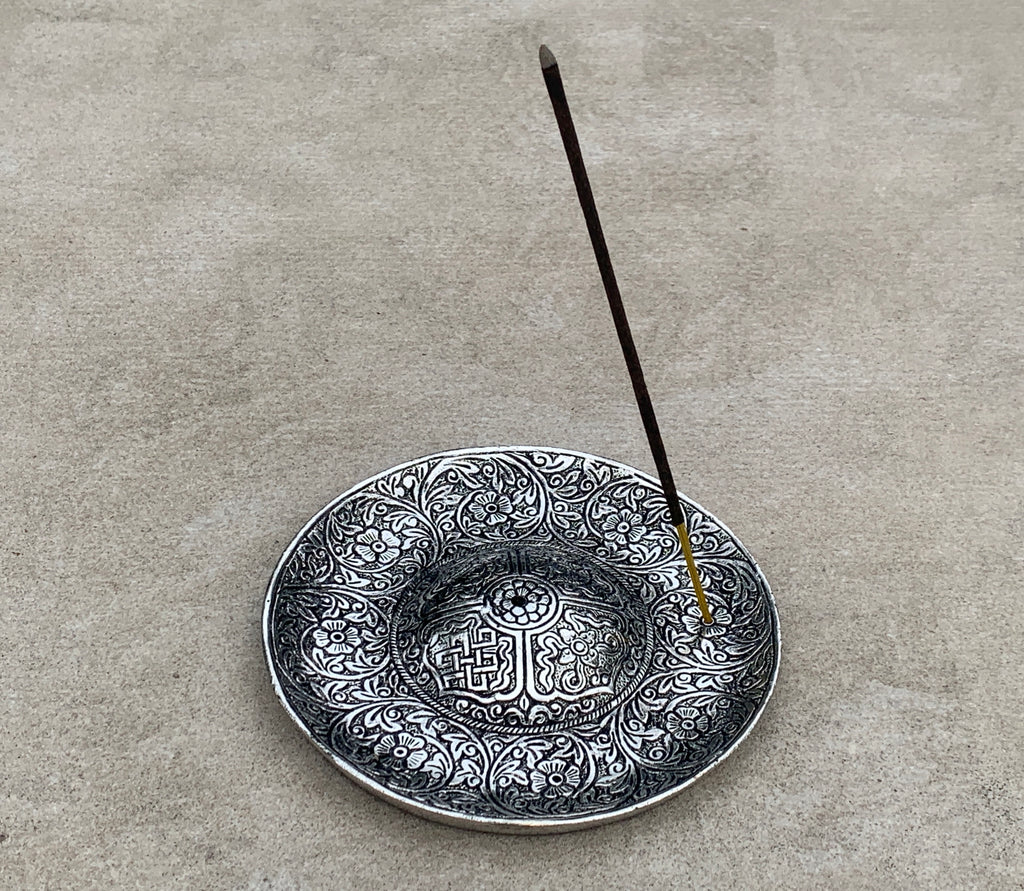 Premium Tibetan Plate Incense Burner Holder Made from Recycled Aluminum 3 in 1. - DharmaObjects