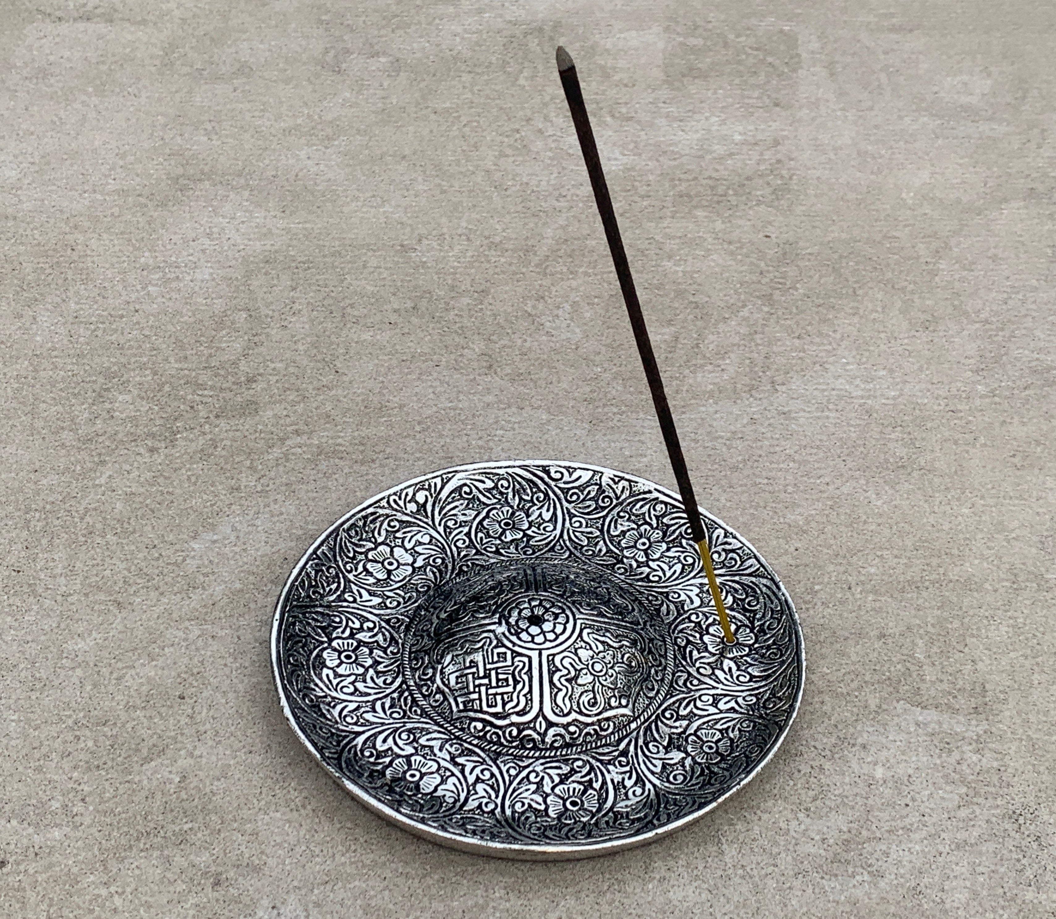 Premium Tibetan Plate Incense Burner Holder Made from Recycled Aluminum 3 in 1. - DharmaObjects