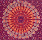 Lotus Mandala Tapestry Wall Hanging Decor 80”X50” Maroon - DharmaObjects