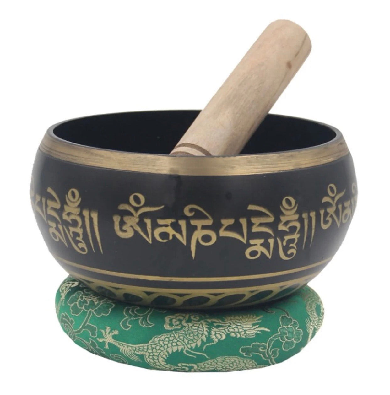Tibetan Extra Large Heavy Meditation Om Mani Padme Hum Singing Bowl With Mallet and Silk Cushion - DharmaObjects