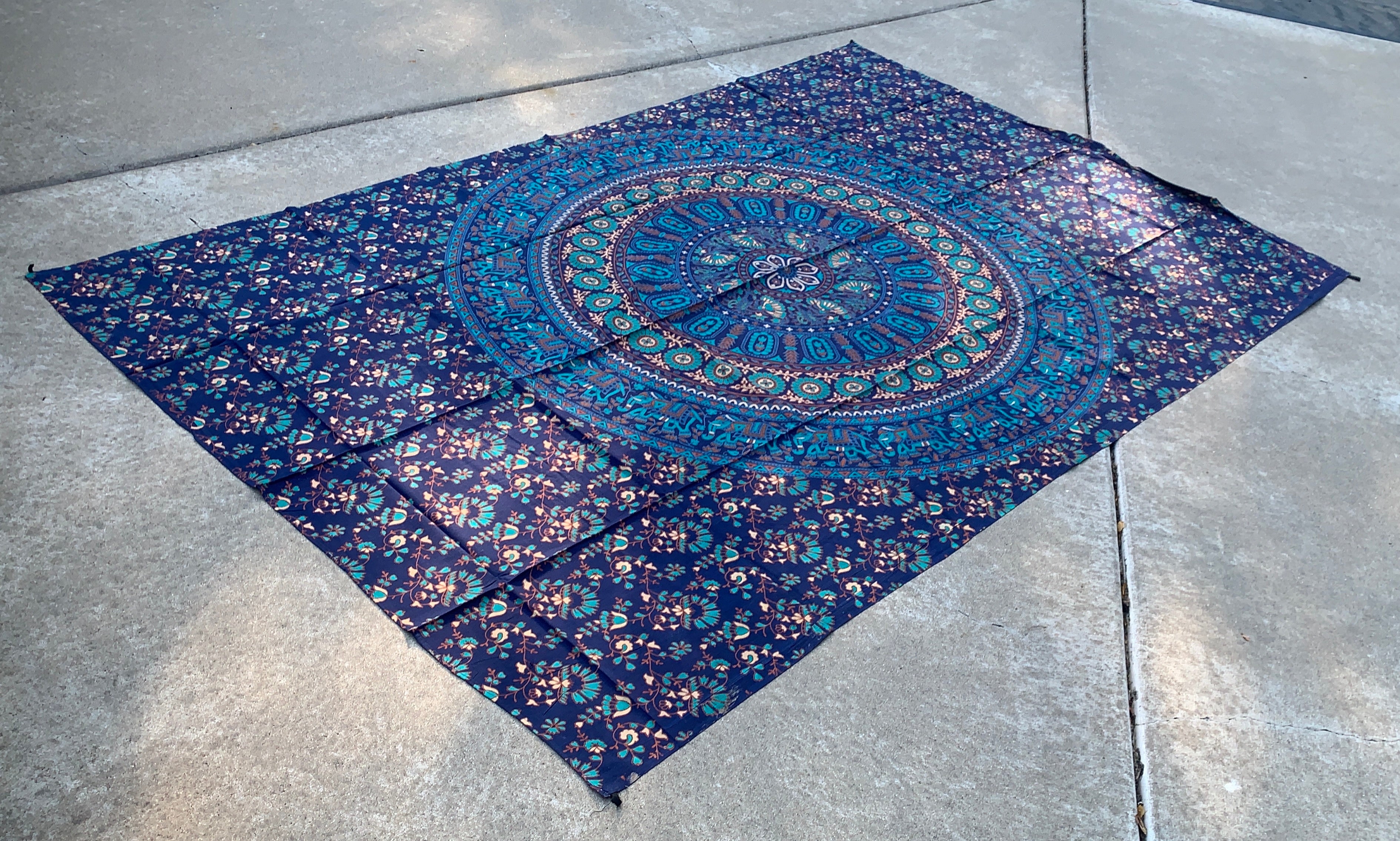 Elephants Mandala Tapestry Wall Decor Hanging 80”X50” Blue - DharmaObjects
