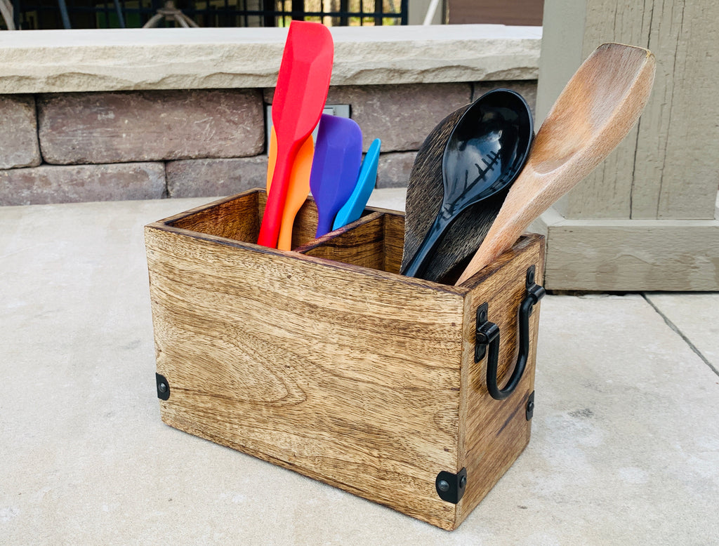 Rustic Country Style Wooden Utensil Cooking Tools Holder - DharmaObjects