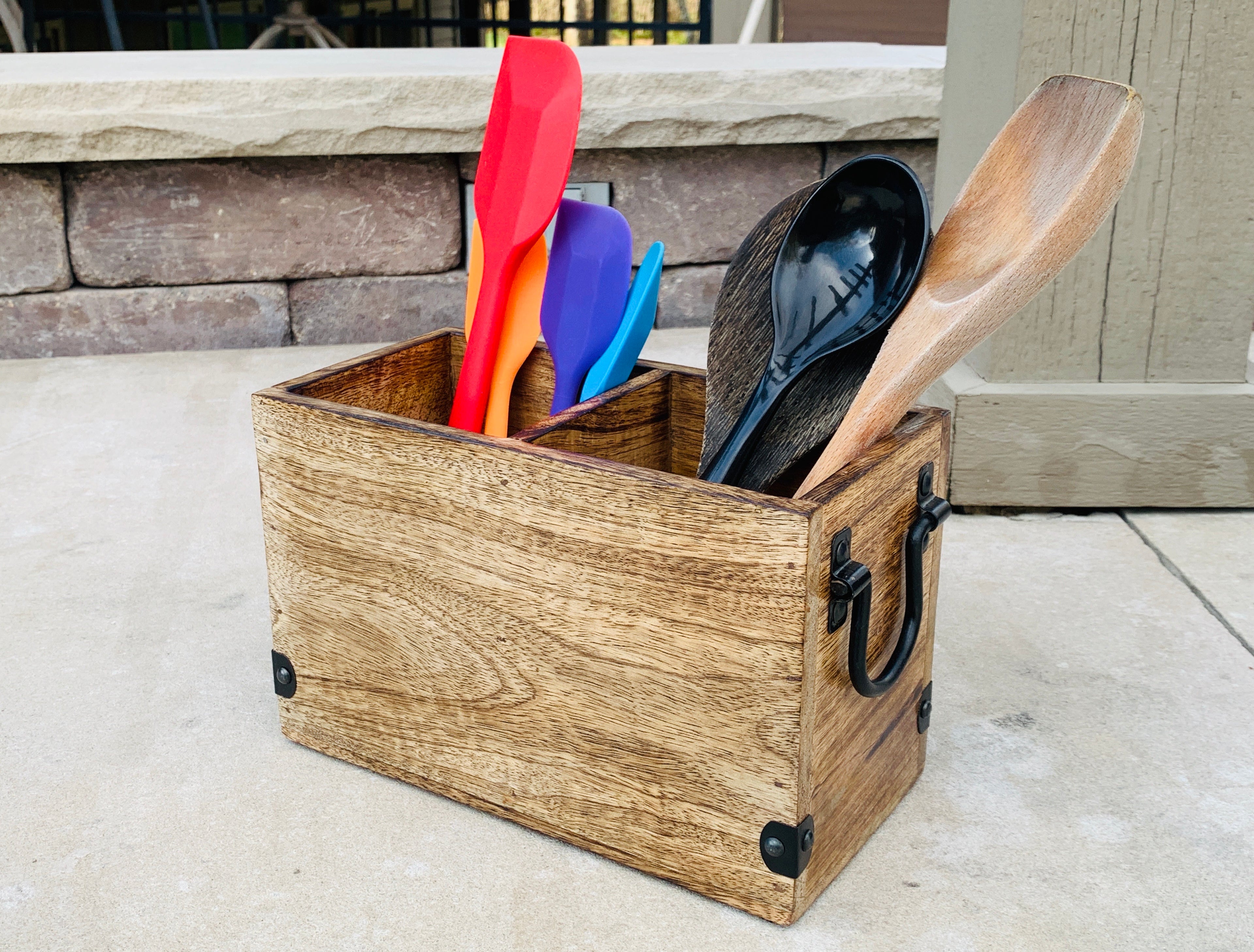 Rustic Country Style Wooden Utensil Cooking Tools Holder - DharmaObjects