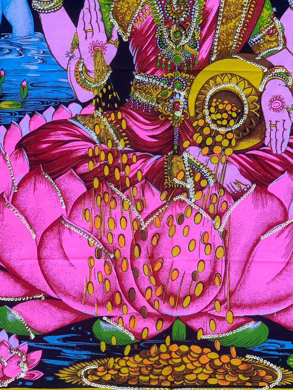 Goddess Laxmi Fabric Tapestry Wall Decor Hanging 43" X30" - DharmaObjects