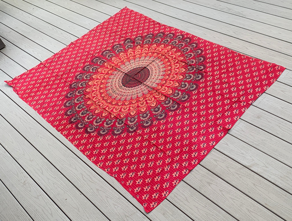 Lotus Mandala Tapestry Wall Decor Hanging  80”X50” Red - DharmaObjects