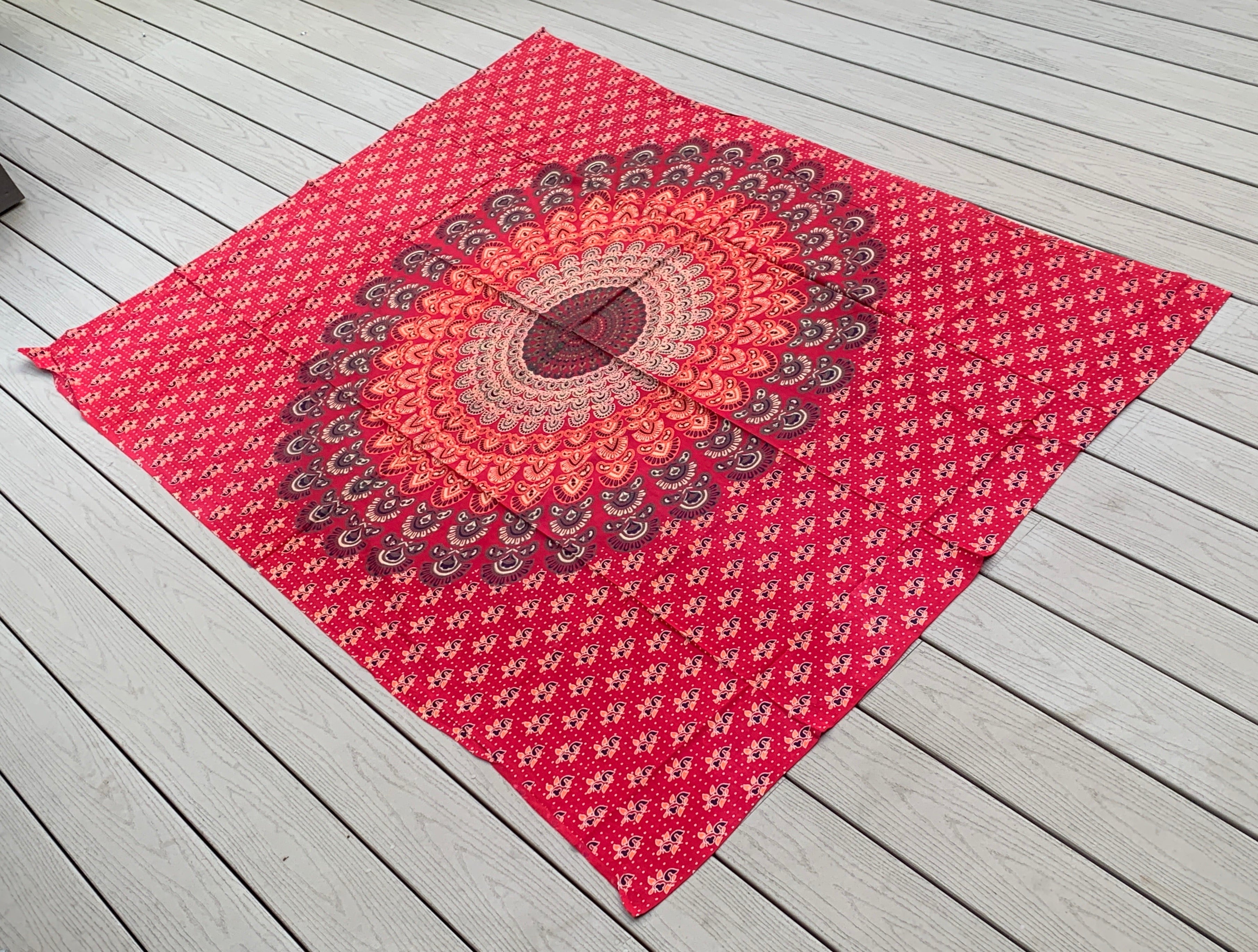 Lotus Mandala Tapestry Wall Decor Hanging  80”X50” Red - DharmaObjects