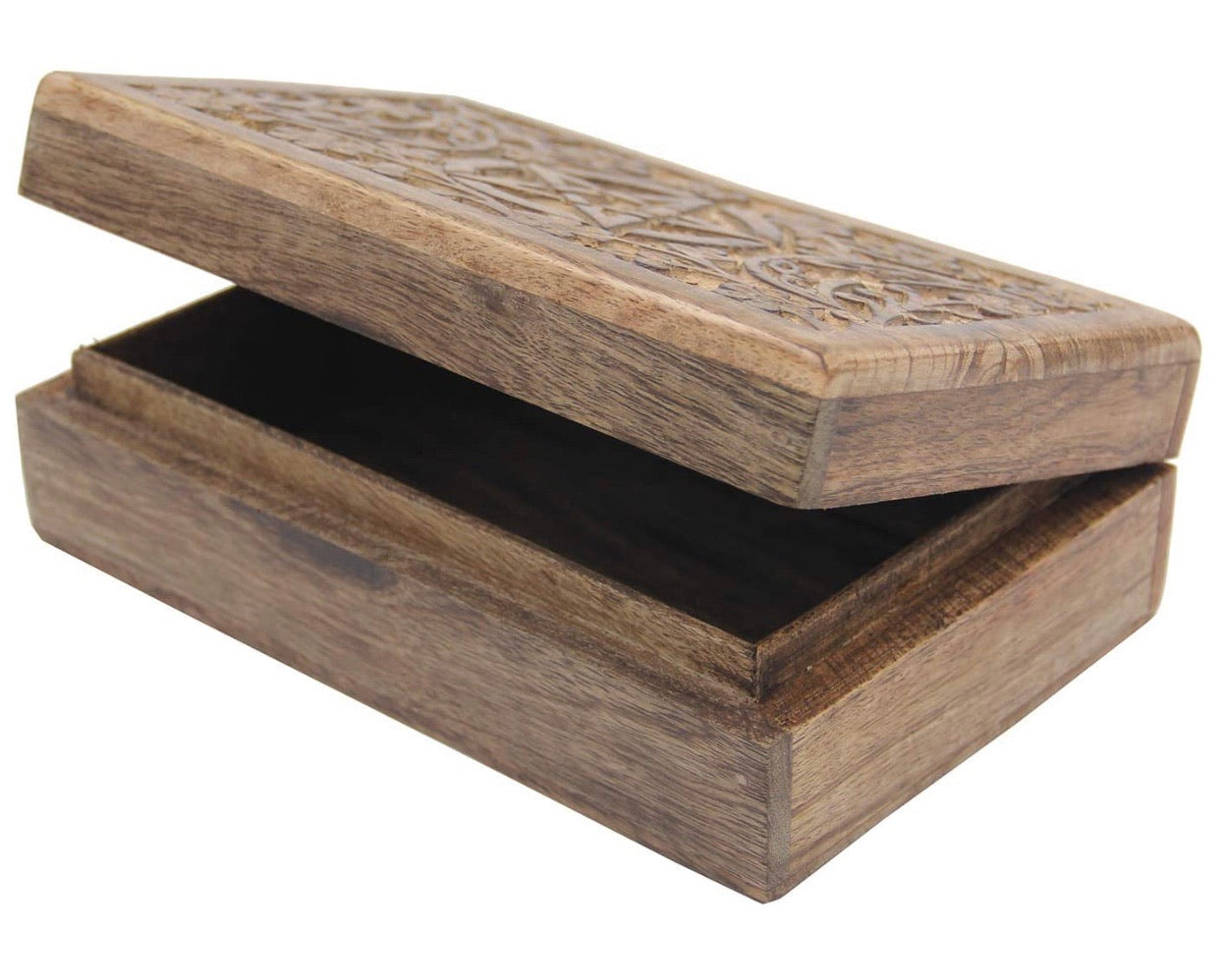 Hand Carved Jewelry Trinket Keepsake Wooden Storage Box Triple Moon - DharmaObjects