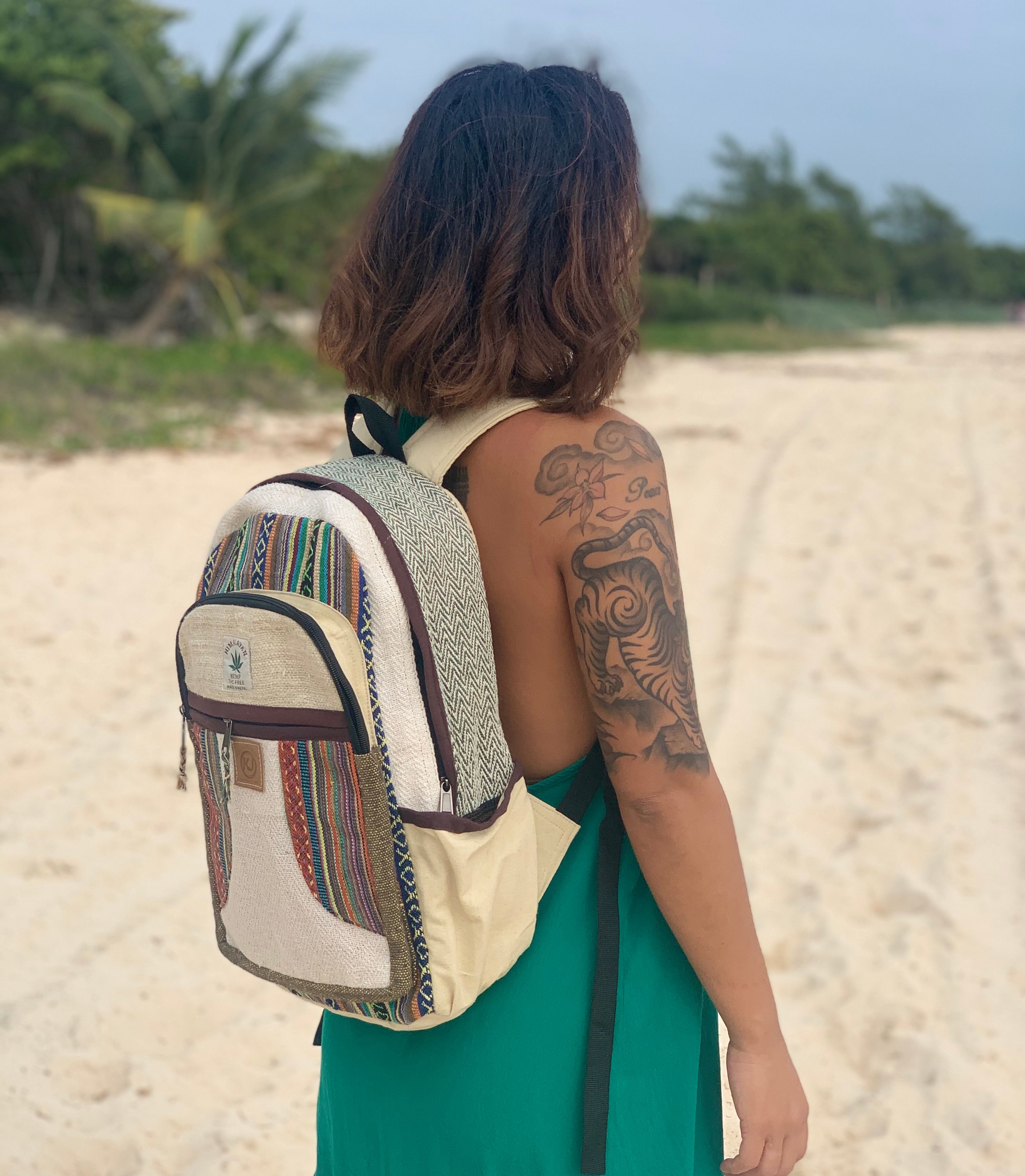 Natural Handmade Large Multi Pocket Hemp Nepal Backpack - DharmaObjects