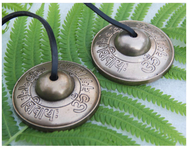 DharmaObjects Tibetan Premium Quality"Om Namah Shivaya " Tingsha Cymbals With Pouch