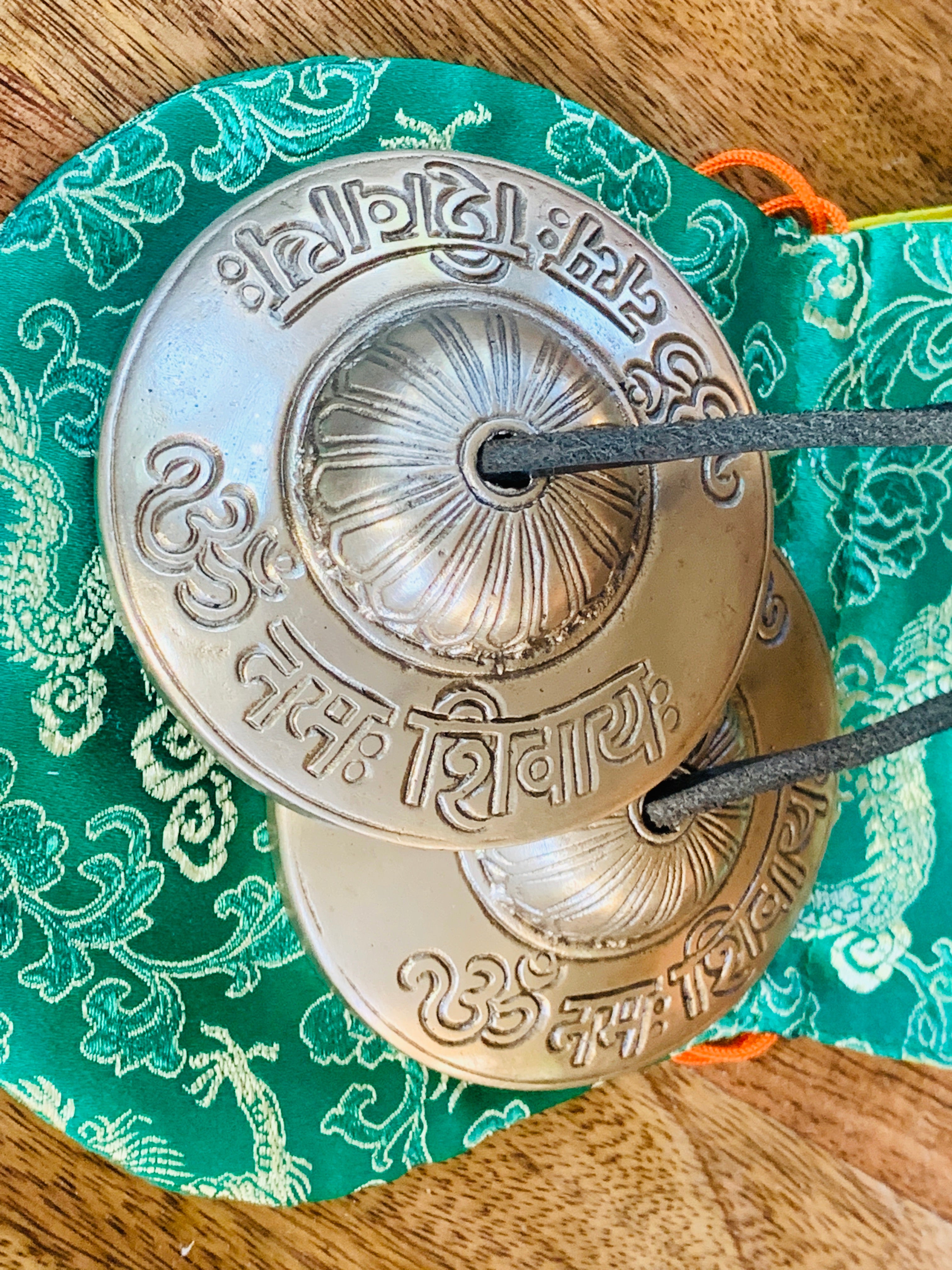 DharmaObjects Tibetan Premium Quality"Om Namah Shivaya " Tingsha Cymbals With Pouch - DharmaObjects