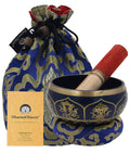 Medium ~ Tibetan 8 Lucky Symols Singing Bowl Set ~ With Mallet, Brocade Cushion & Carry Bag ~ For Meditation, Chakra Healing, Prayer, Yoga - DharmaObjects