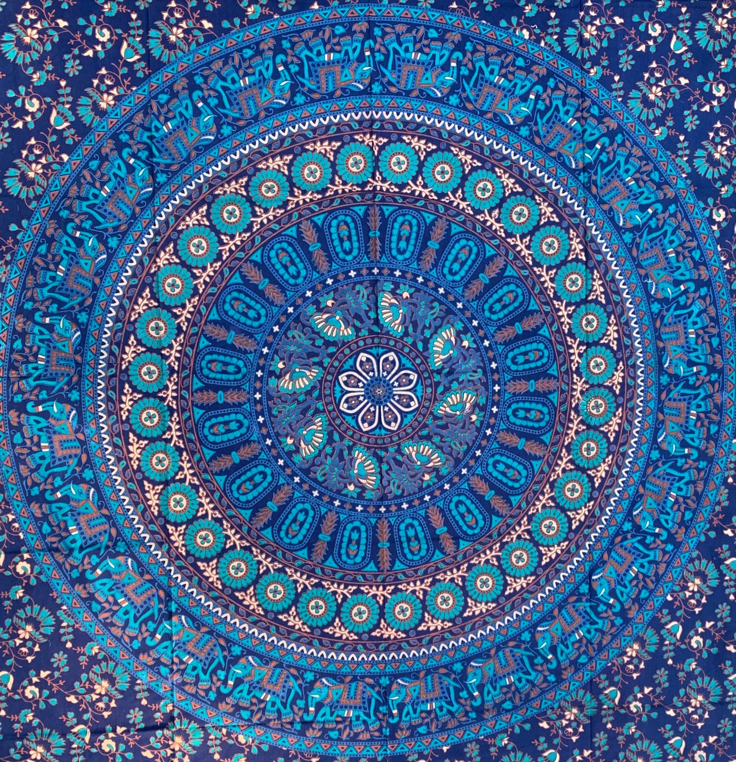 Elephants Mandala Tapestry Wall Decor Hanging 80”X50” Blue