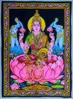 Goddess Laxmi Fabric Tapestry Wall Decor Hanging 43" X30" - DharmaObjects