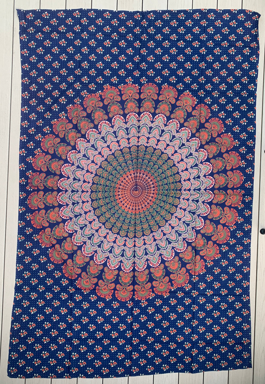 Lotus Mandala Tapestry Wall Hanging Decor 80”X50” Blue - DharmaObjects