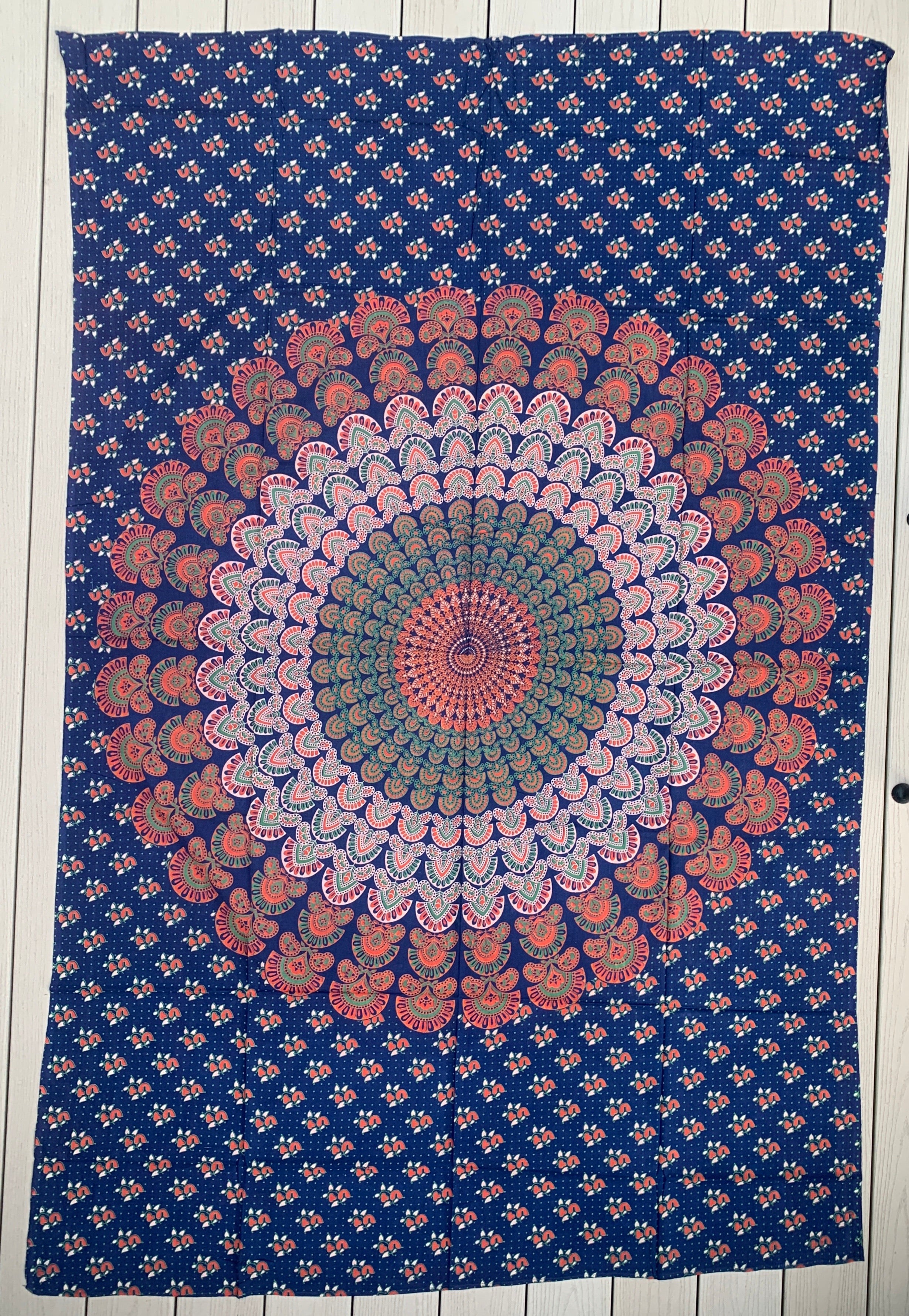 Lotus Mandala Tapestry Wall Hanging Decor 80”X50” Blue - DharmaObjects