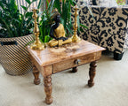 Large Solid Mango Wood Hand Carved Prayer Puja Shrine Altar Meditation Table - DharmaObjects