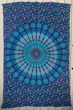 Lotus Mandala Tapestry Wall Hanging Decor 80”X50” Turquoise - DharmaObjects