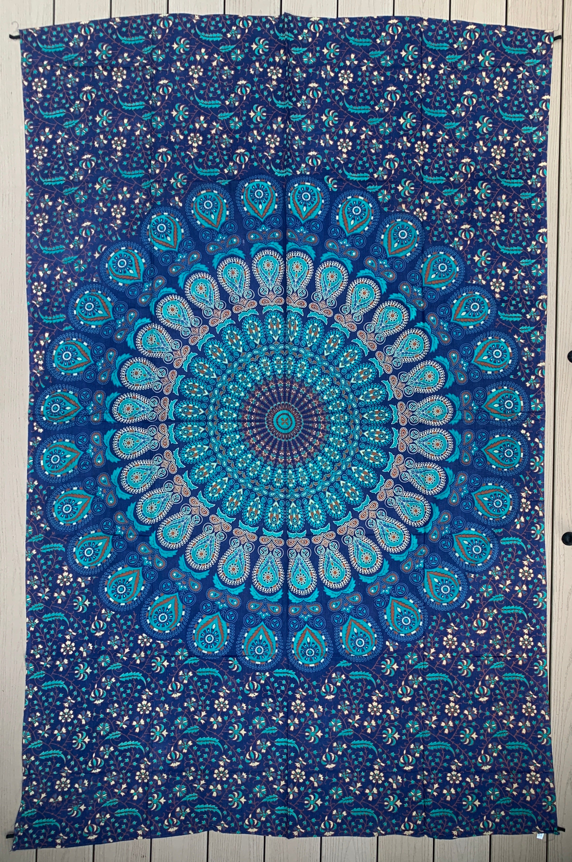 Lotus Mandala Tapestry Wall Hanging Decor 80”X50” Turquoise - DharmaObjects