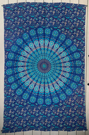 Lotus Mandala Tapestry Wall Hanging Decor 80”X50” Turquoise