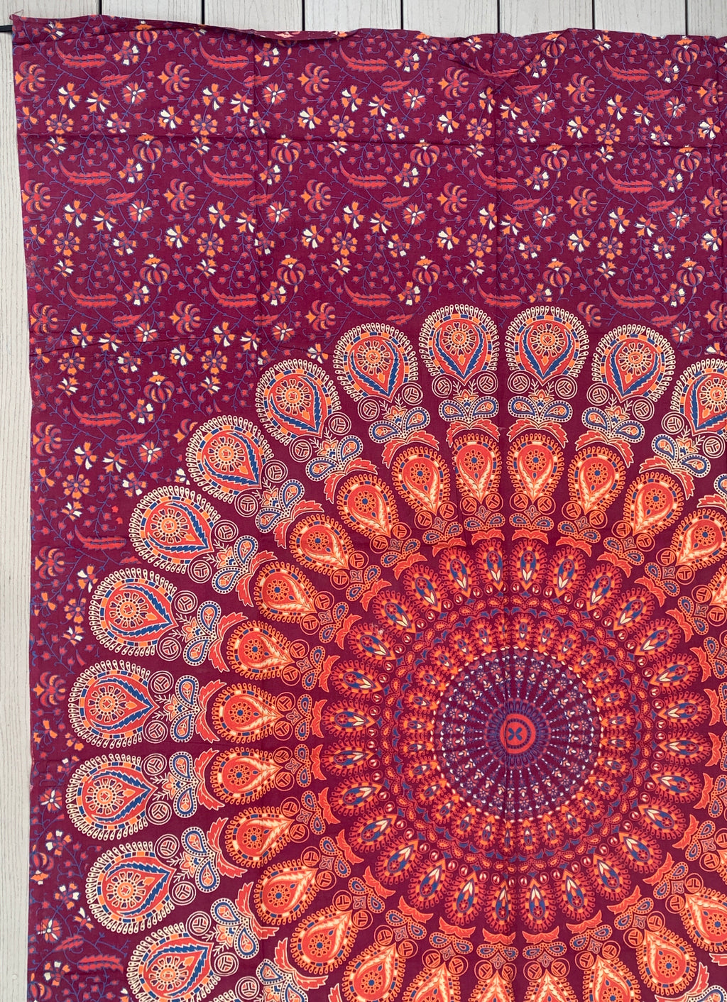 Lotus Mandala Tapestry Wall Hanging Decor 80”X50” Maroon - DharmaObjects