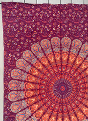 Lotus Mandala Tapestry Wall Hanging Decor 80”X50” Maroon