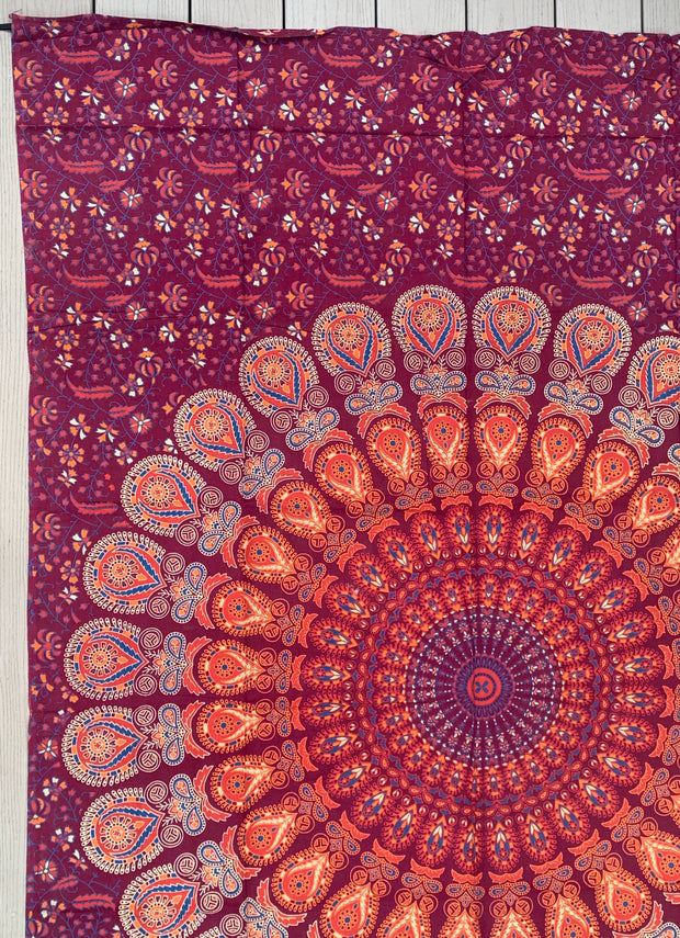 Lotus Mandala Tapestry Wall Hanging Decor 80”X50” Maroon