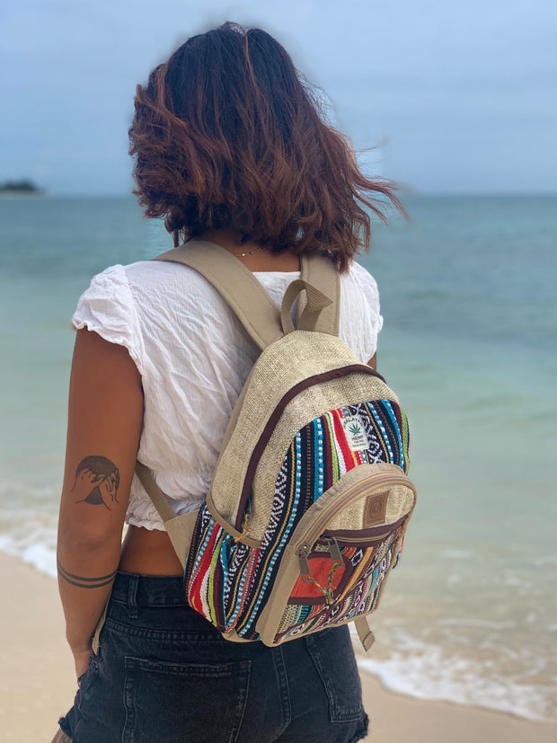 Handmade Natural Hemp Nepal Backpack Purse for Women & Girls Small Lightweight Daypack (DAYPACK4) - DharmaObjects