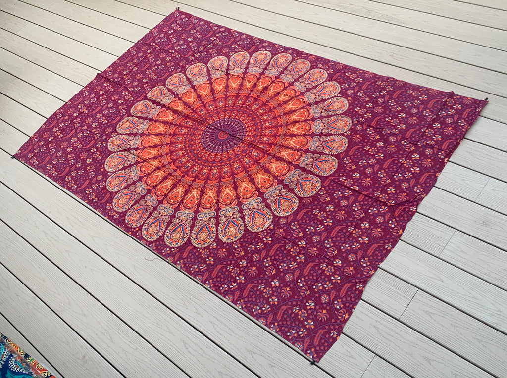 Lotus Mandala Tapestry Wall Hanging Decor 80”X50” Maroon - DharmaObjects