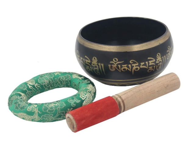 Tibetan Extra Large Heavy Meditation Om Mani Padme Hum Singing Bowl With Mallet and Silk Cushion