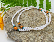 Tibetan Buddhist Mala / Rosary 108 Glass Beads/ Tibetan Silver Spacers / Free Mala Pouch
