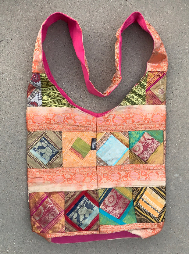 Recycled Sari Patchwork Hippie Hobo Crossbody Bag Purse