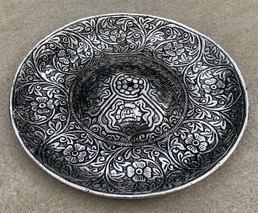 Premium Tibetan Plate Incense Burner Holder Made from Recycled Aluminum 3 in 1. - DharmaObjects