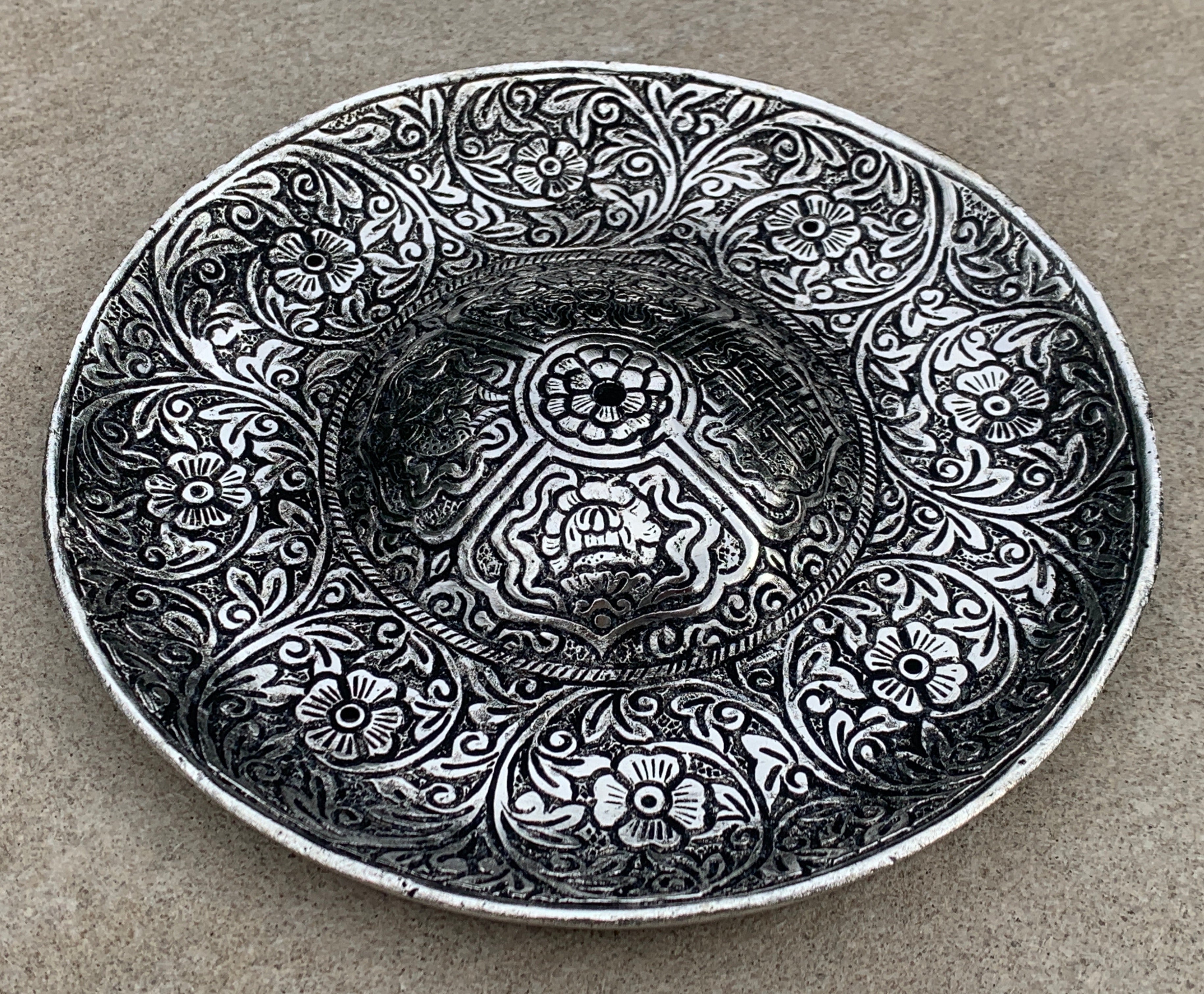 Premium Tibetan Plate Incense Burner Holder Made from Recycled Aluminum 3 in 1. - DharmaObjects