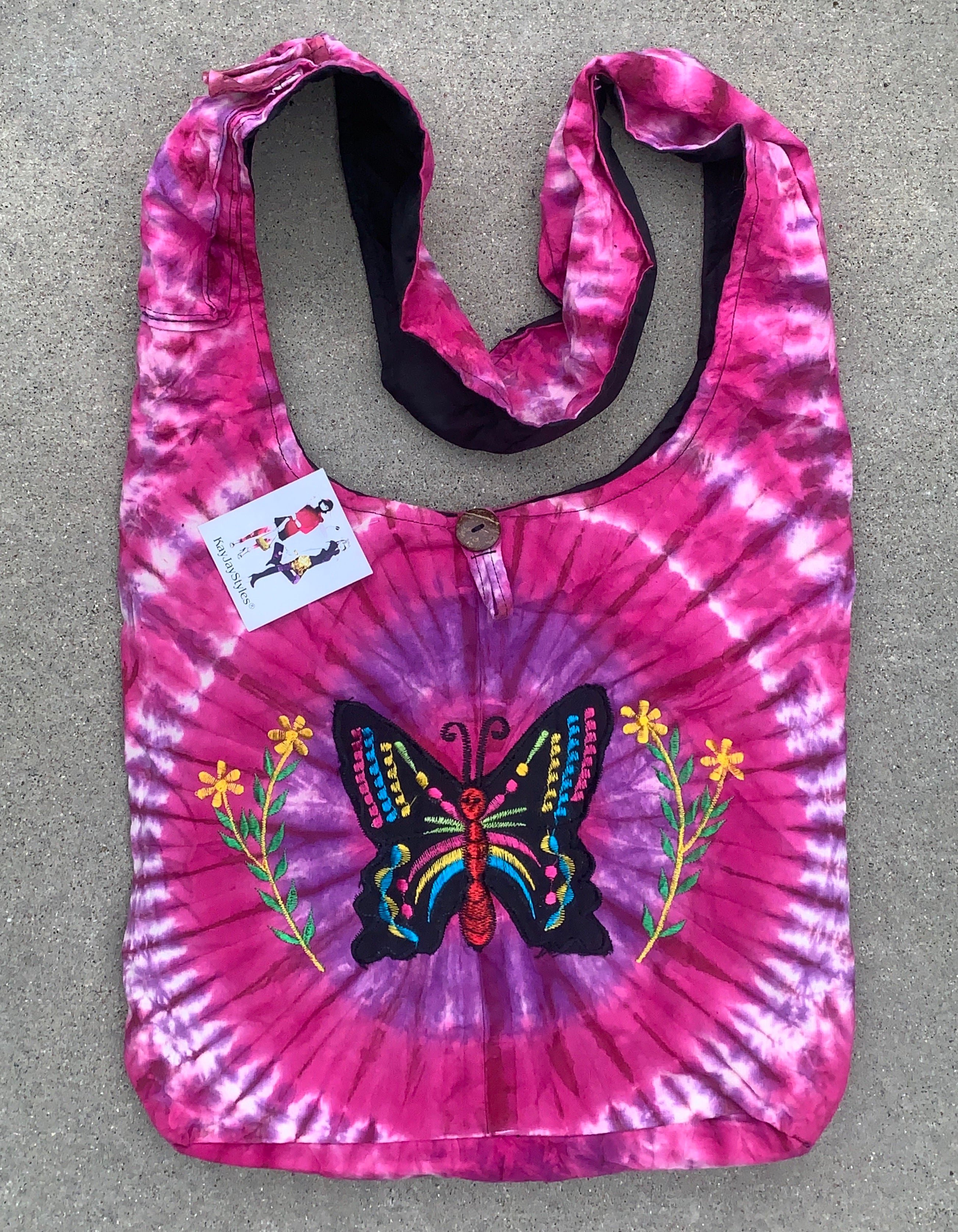 Tie Dye Hippie Hobo Crossbody Butterfly  Bag Purse Nepal - DharmaObjects