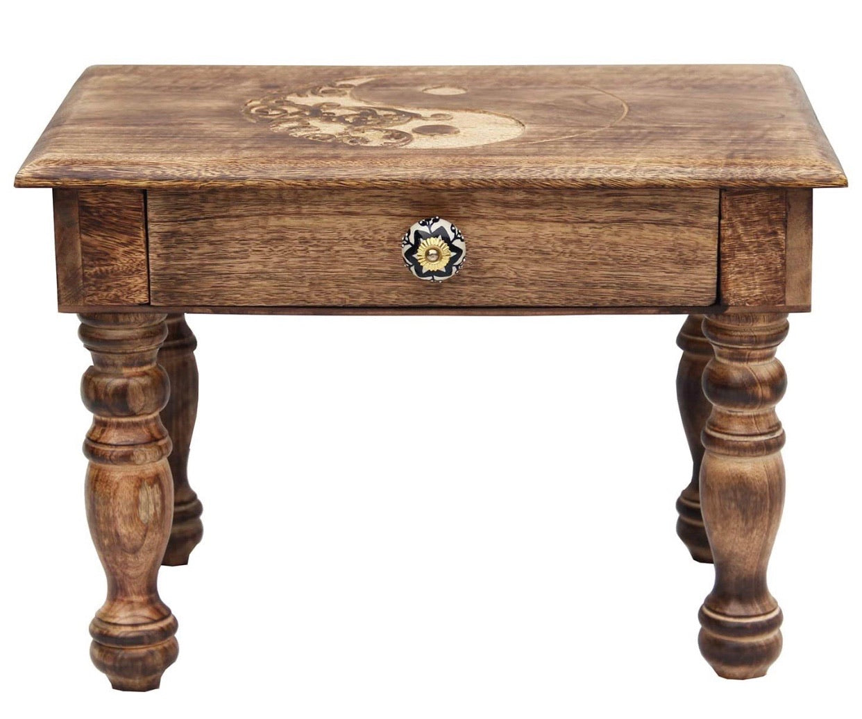 Large Solid Mango Wood Hand Carved Prayer Puja Shrine Altar Meditation Table - DharmaObjects
