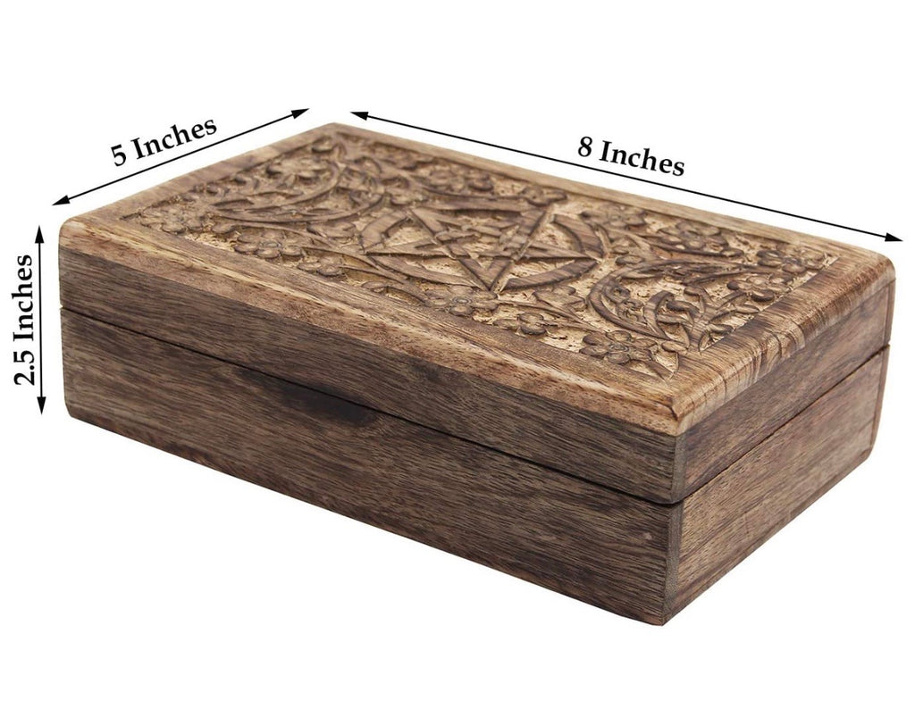 Hand Carved Jewelry Trinket Keepsake Wooden Storage Box Triple Moon - DharmaObjects