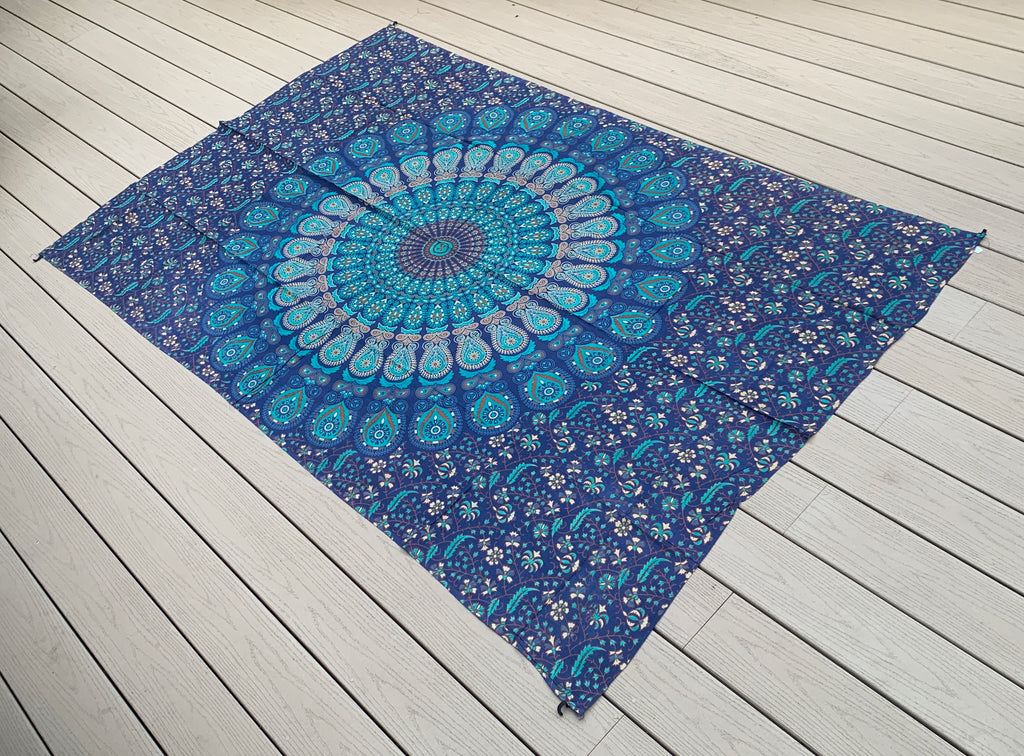 Lotus Mandala Tapestry Wall Hanging Decor 80”X50” Turquoise - DharmaObjects