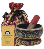 Medium ~ Tibetan 8 Lucky Symols Singing Bowl Set ~ With Mallet, Brocade Cushion & Carry Bag ~ For Meditation, Chakra Healing, Prayer, Yoga - DharmaObjects