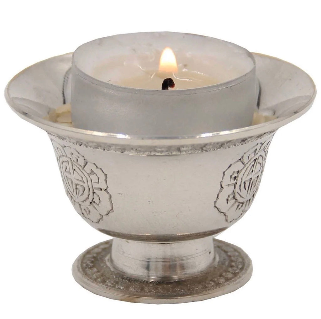 Tibetan Buddhist Silver Butter Lamp Tea Light Burner Smal - DharmaObjects