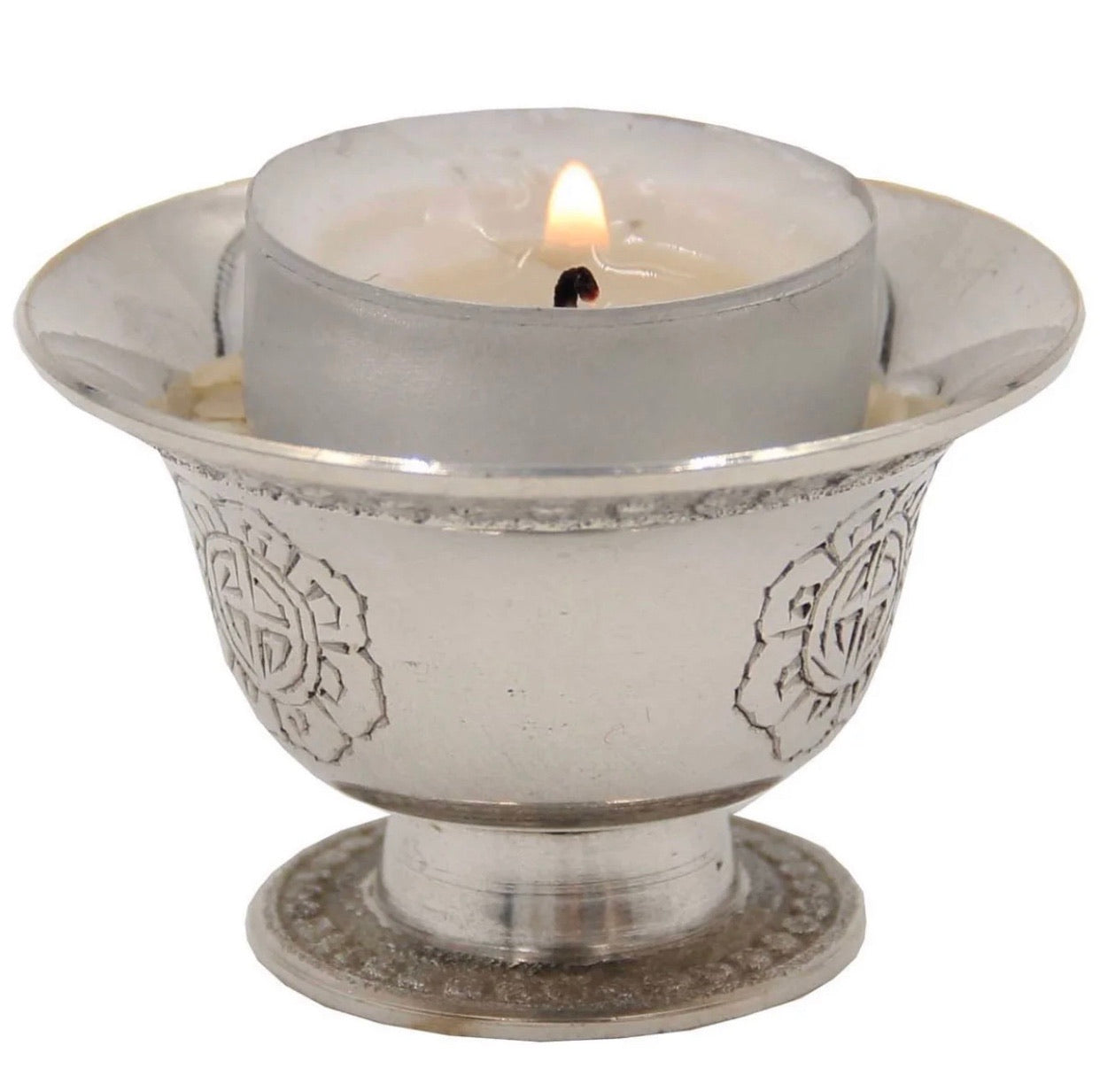 Tibetan Buddhist Silver Butter Lamp Tea Light Burner Smal - DharmaObjects