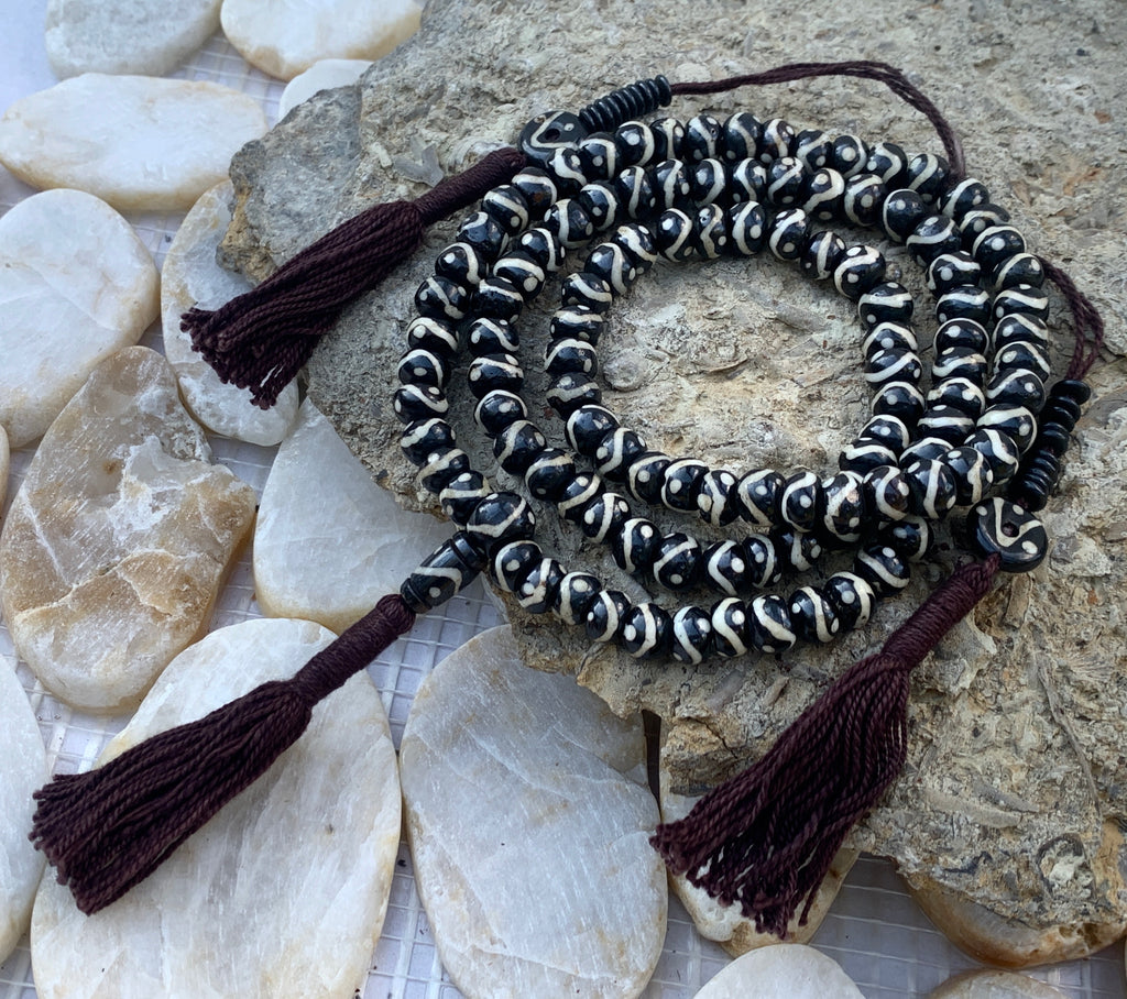 Natural Buffalo Bone Yin Yang DZI 108 Beads Prayer Mala - DharmaObjects