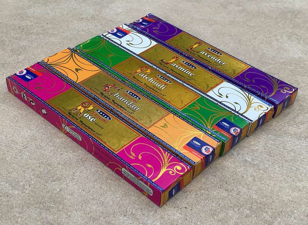 Satya Natural - Set of 5 With Burner - Lavender, Jasmine, Chanda, Rose and Patchouli 15 Grams - DharmaObjects
