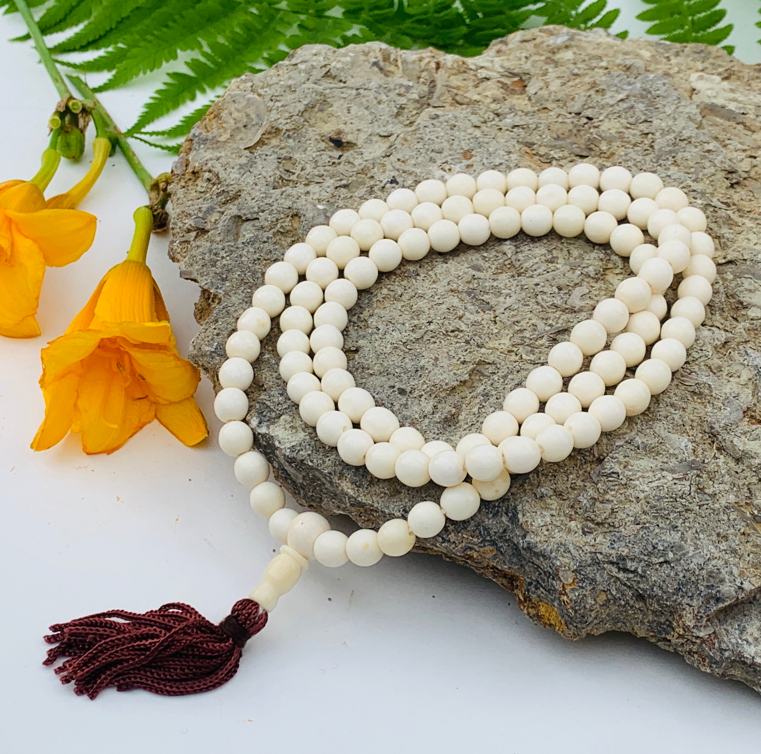 Natural Buffalo Bone 108 Beads Prayer Mala - DharmaObjects