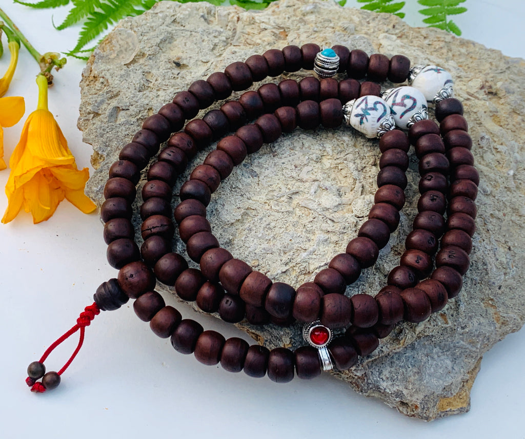 Natural Old Dark Bodhi Seed 108 Beads Prayer Mala - DharmaObjects