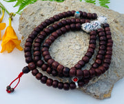 Tibetan Buddhist Old Bodhi Seed Mala / Silver Spacers / Old Conch Shell Accent / 2 Silver Markers