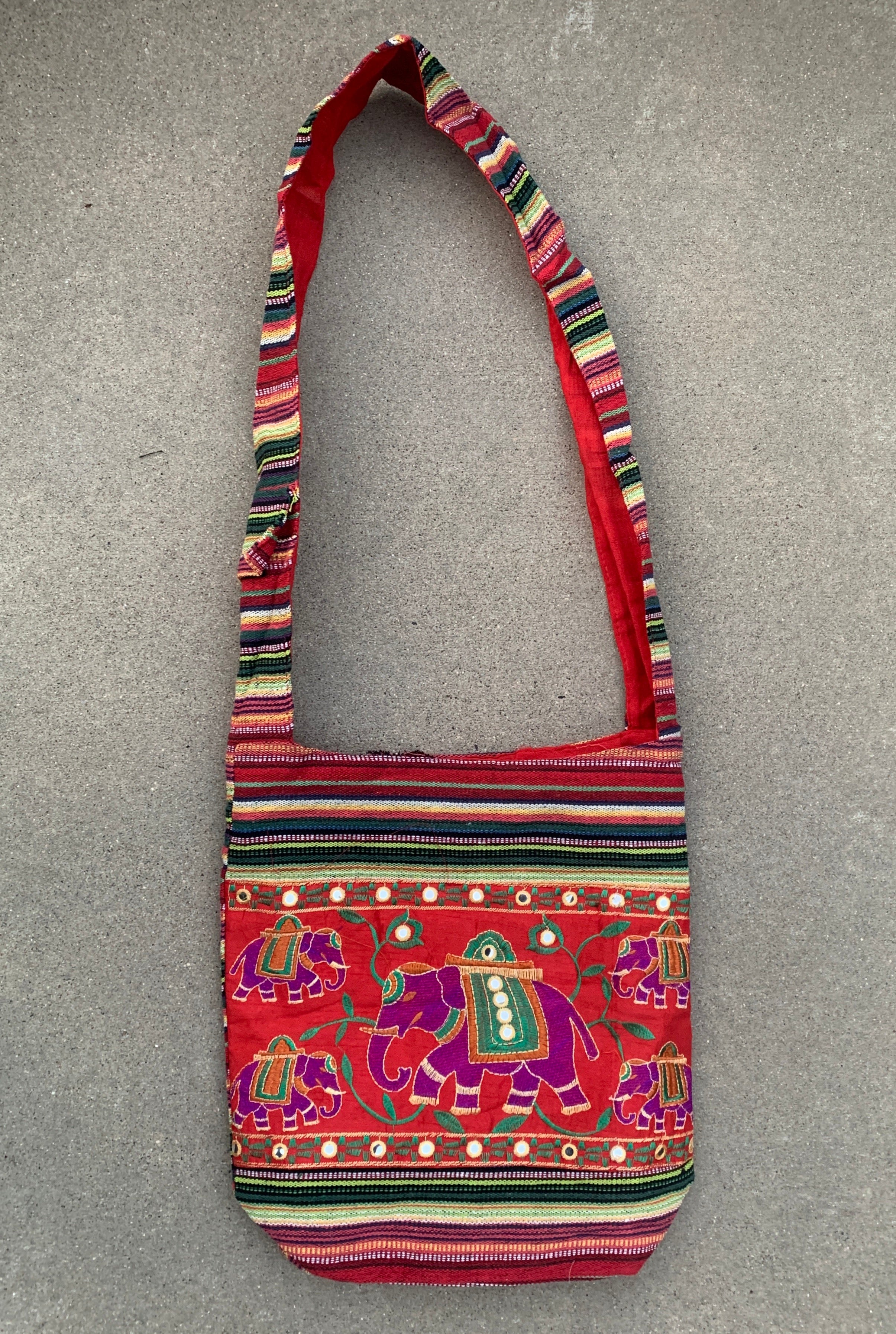 Elephants Hippie Hobo Bohemian Crossbody Bag Purse - DharmaObjects