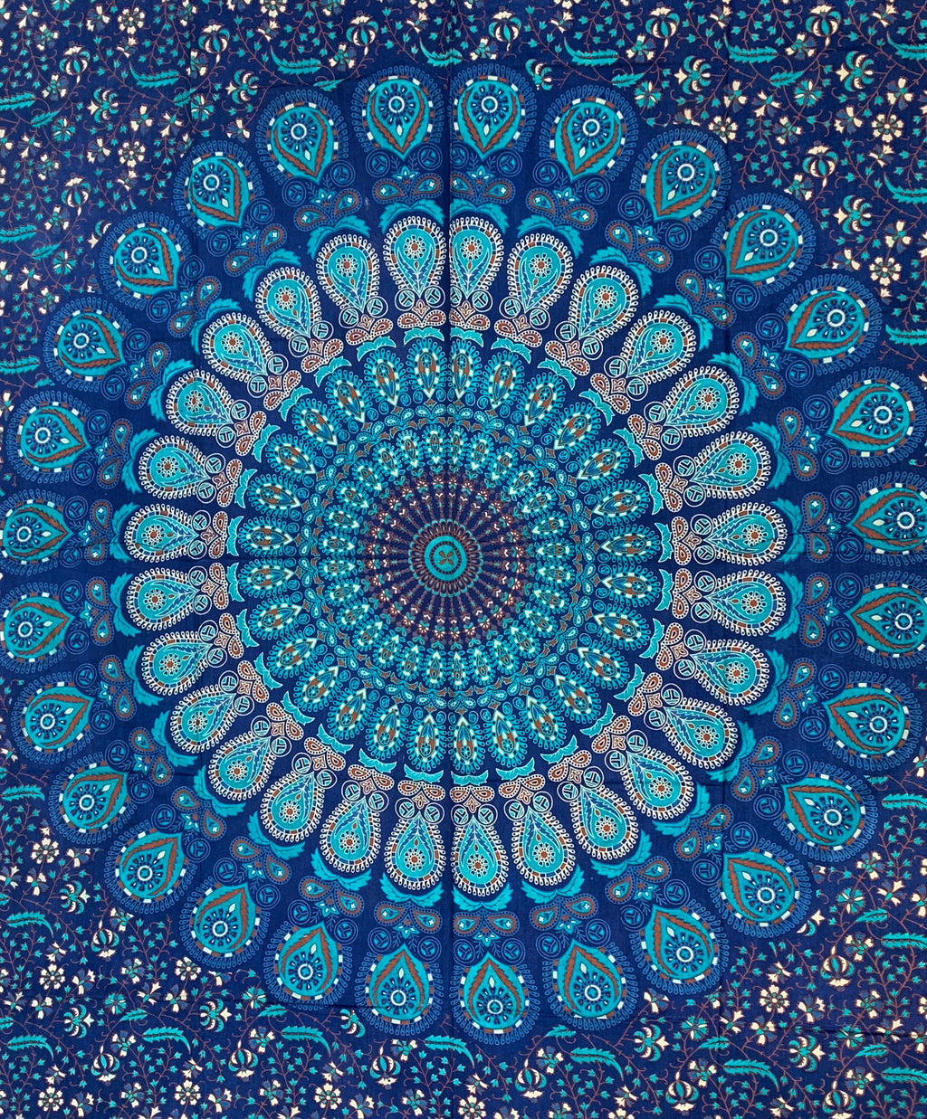 Lotus Mandala Tapestry Wall Hanging Decor 80”X50” Turquoise - DharmaObjects