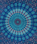 Lotus Mandala Tapestry Wall Hanging Decor 80”X50” Turquoise - DharmaObjects