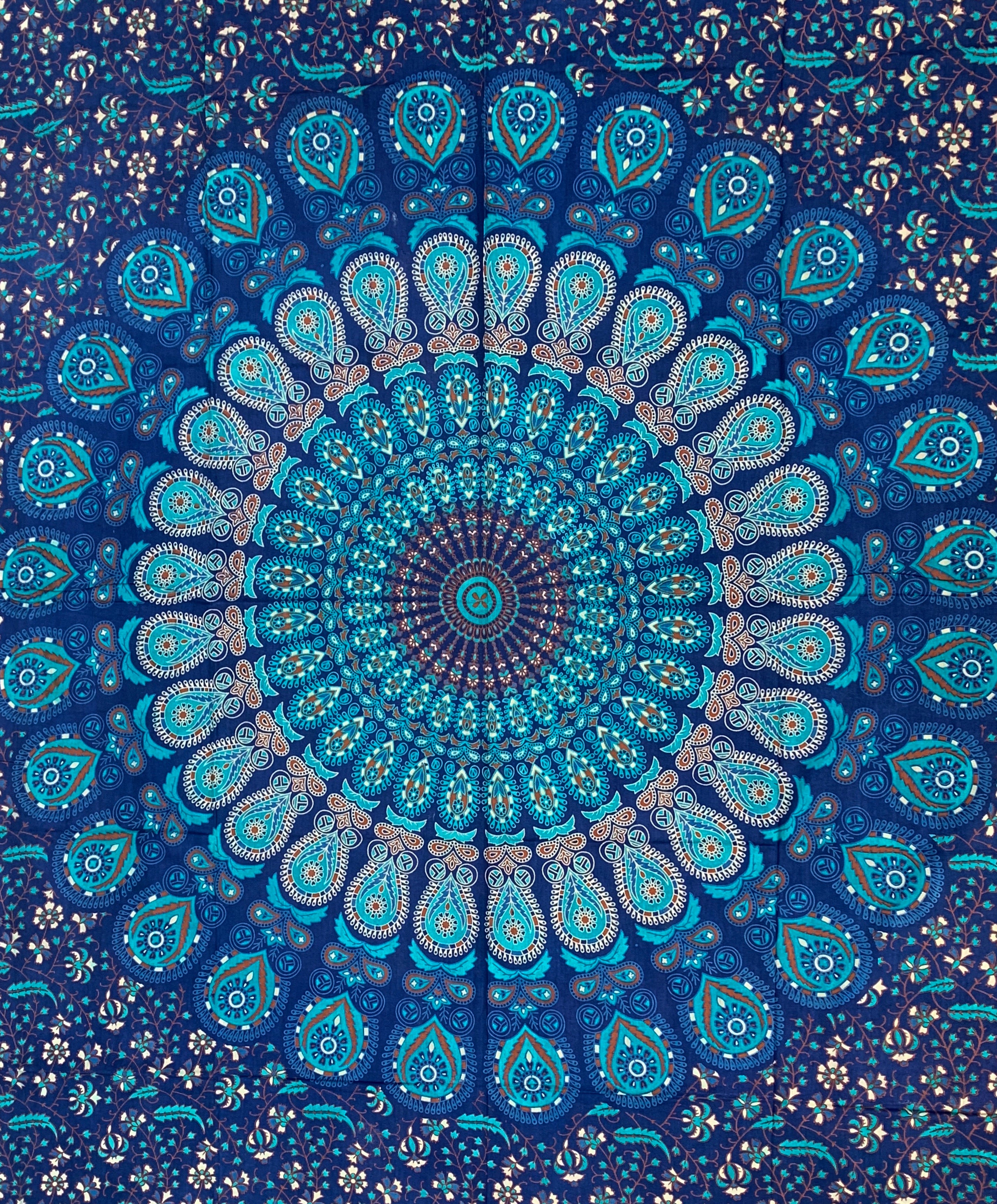 Lotus Mandala Tapestry Wall Hanging Decor 80”X50” Turquoise - DharmaObjects