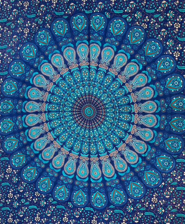 Lotus Mandala Tapestry Wall Hanging Decor 80”X50” Turquoise